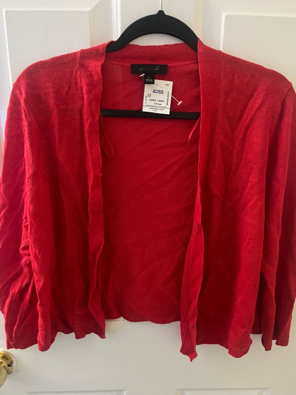 Ann Taylor Red Open-Front Women's Cardigan Sweater large NEW